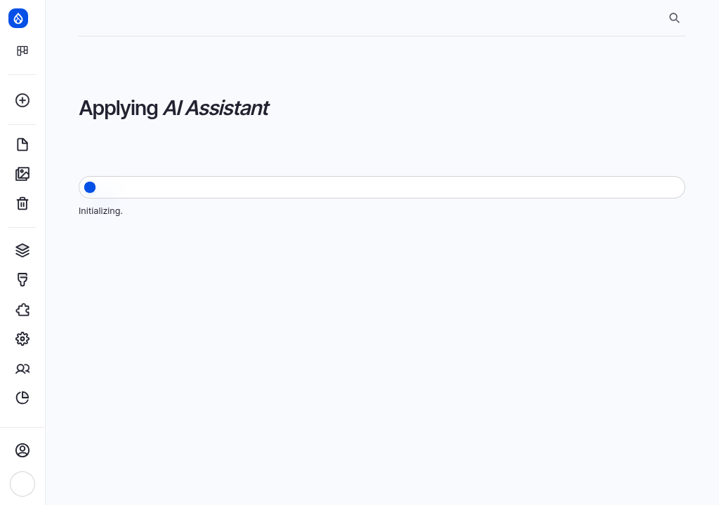 A progress screen labeled 'Applying AI Assistant' with a loading bar and the text 'Initializing.'