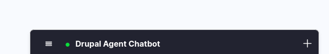 A minimized version of the Drupal Agent Chatbot with only the header visible, showing the chatbot’s title and a green online status indicator.