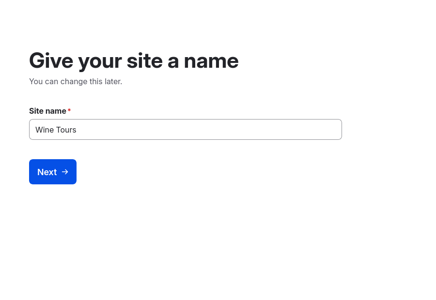 The second screen of the installer, showing where you can enter basic information about your site.
