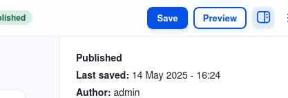 Top right corner of the content editing interface in Drupal CMS. Displaying the “Save” and “Preview” buttons, with the “Preview” button highlighted.