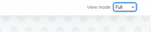 The Drupal CMS content preview toolbar shown when previewing an edited content item. Shows a dropdown labeled “View mode” with “Full” selected.