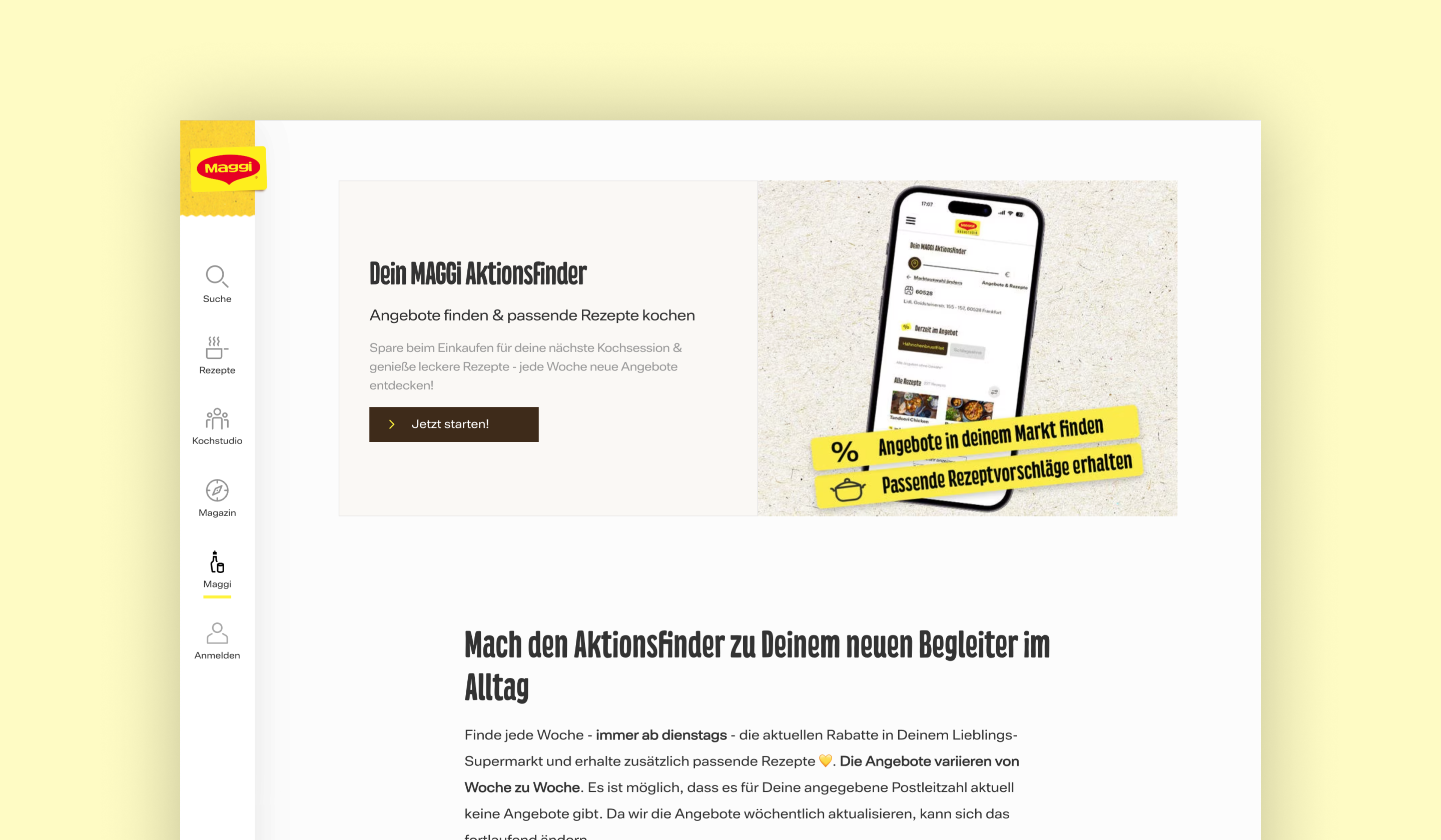 Example page showing the Aktionfinder feature on the Maggi website 
