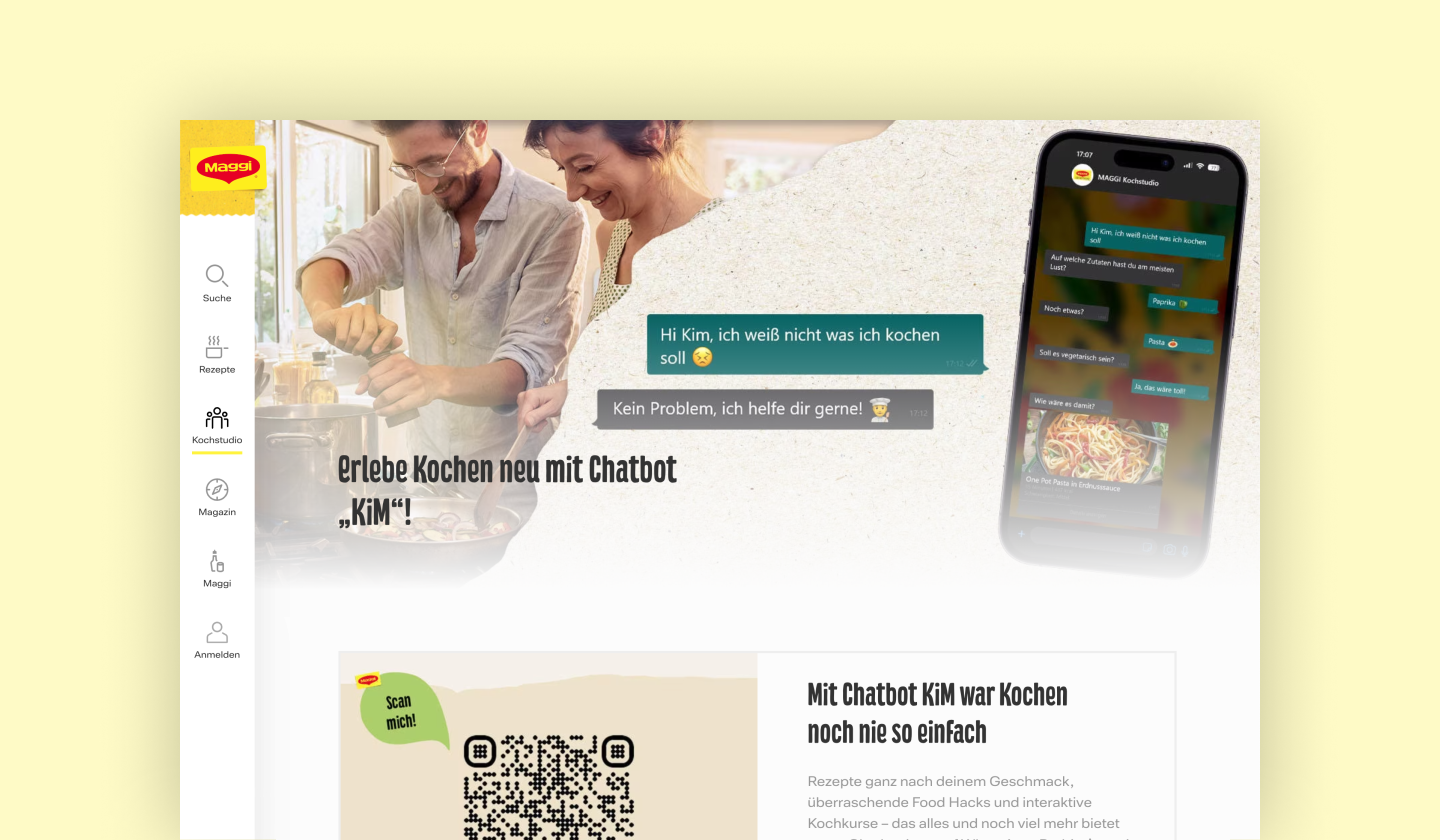 Screenshot showing the KiM chatbot feature on the Maggi website.