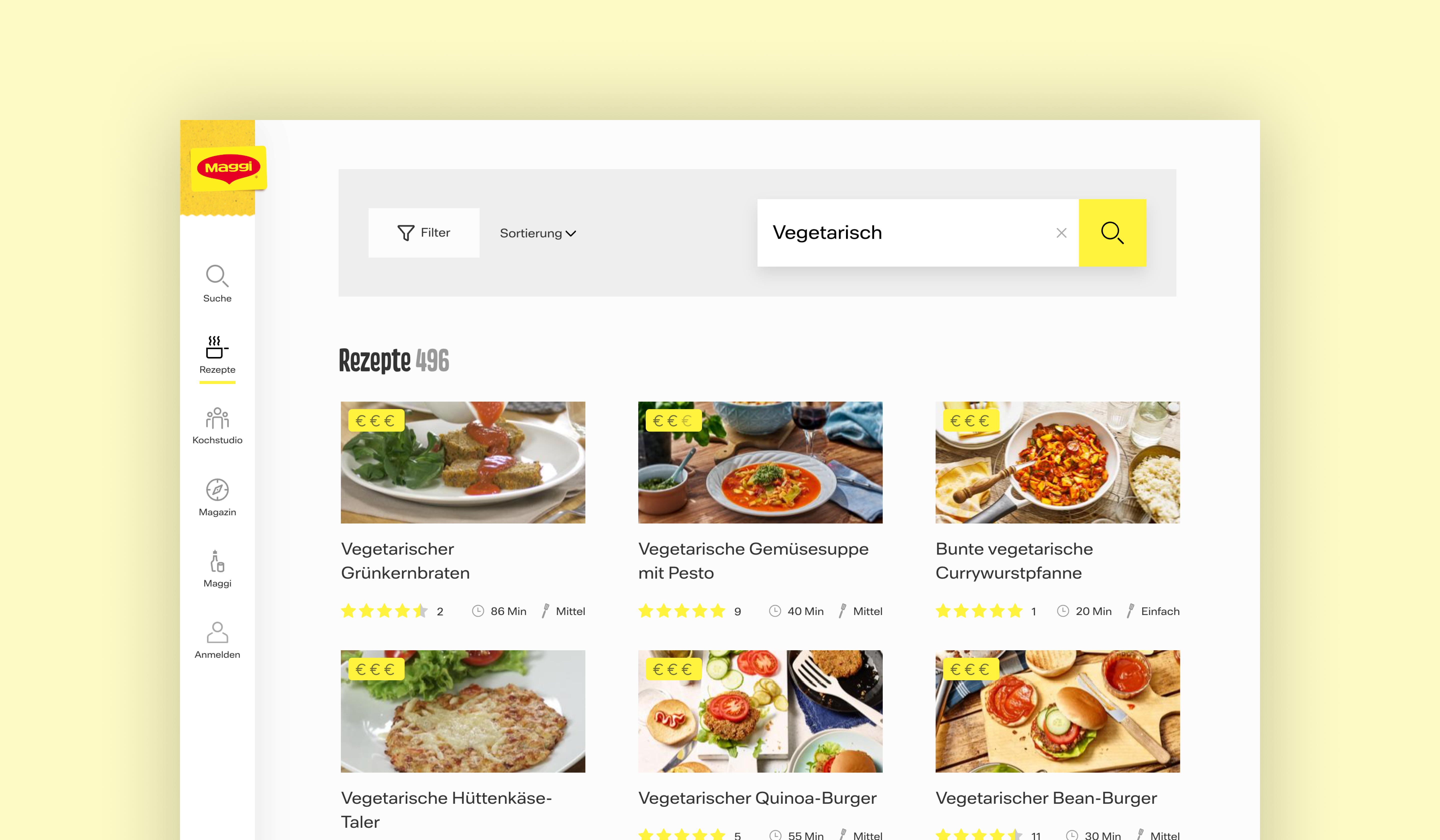 Recipe options as they are displayed on the Maggi website. 