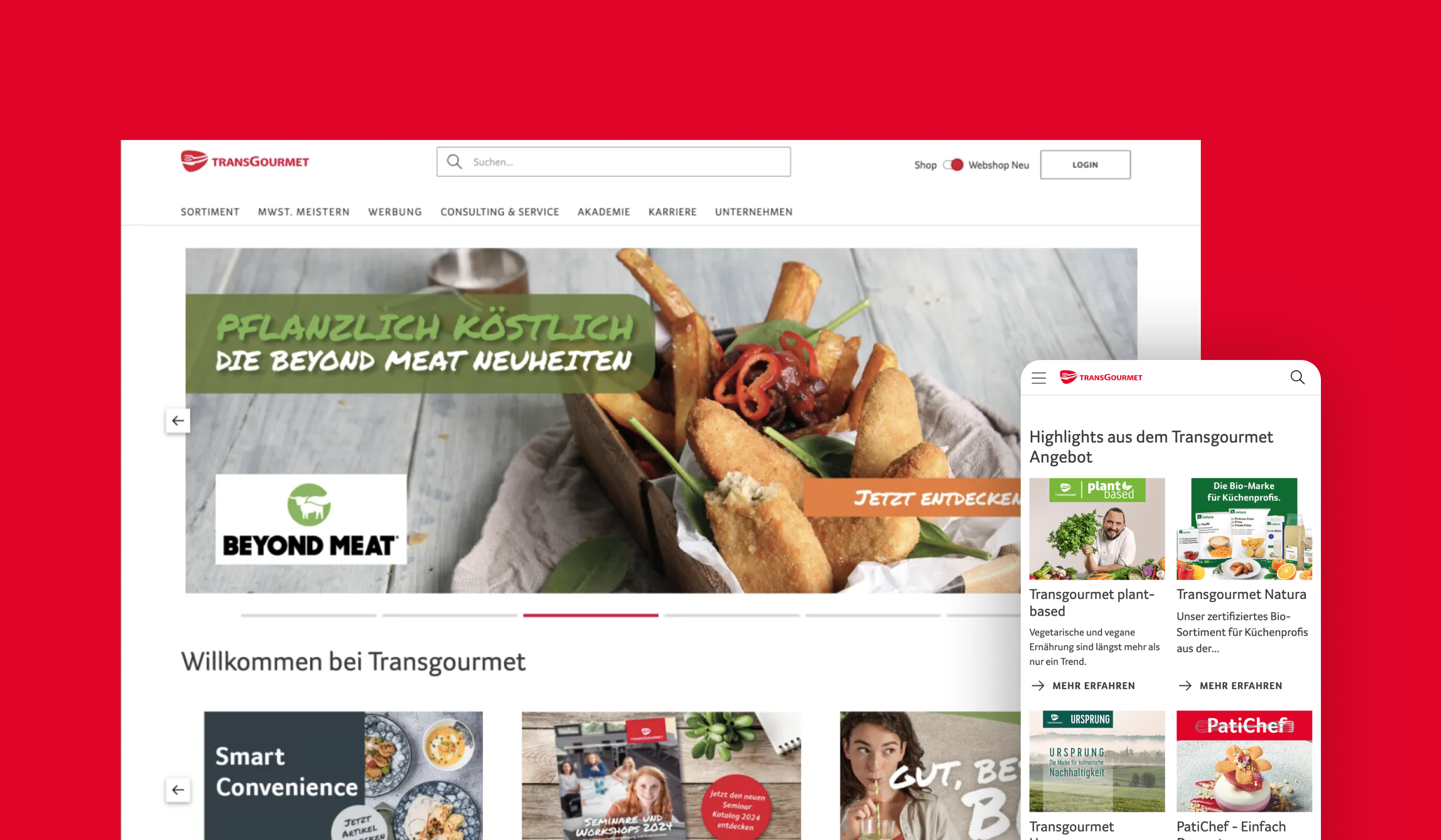 Web and mobile view of the Transgourmet website.