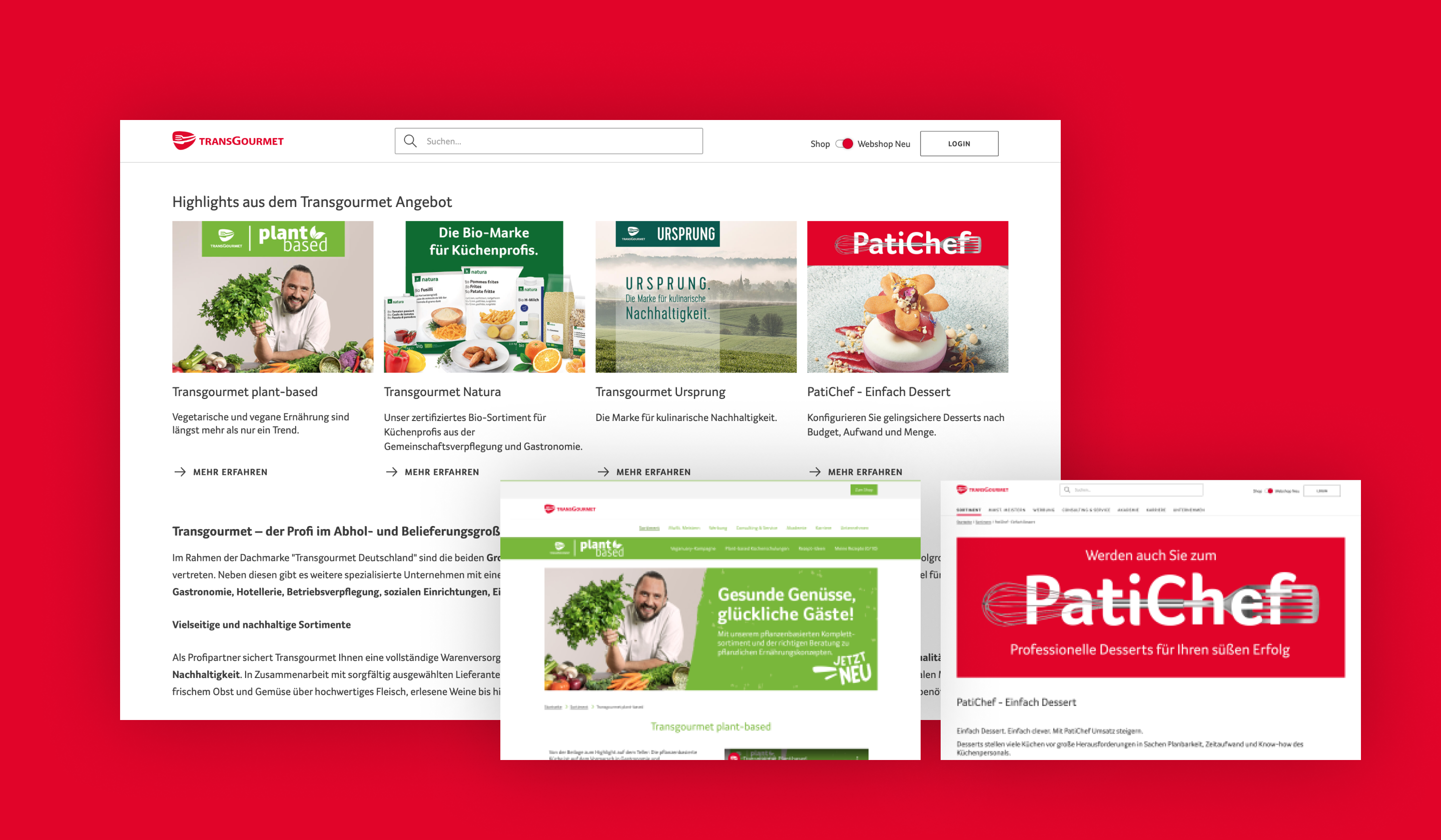 Screenshot of the Patichef page on the Transgourmet site. 
