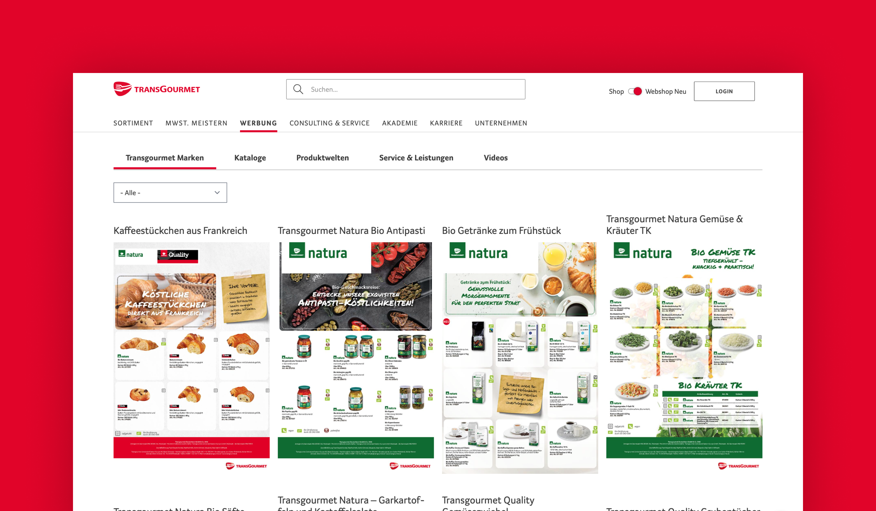 Screenshot of branded products from the Transgourmet website. 