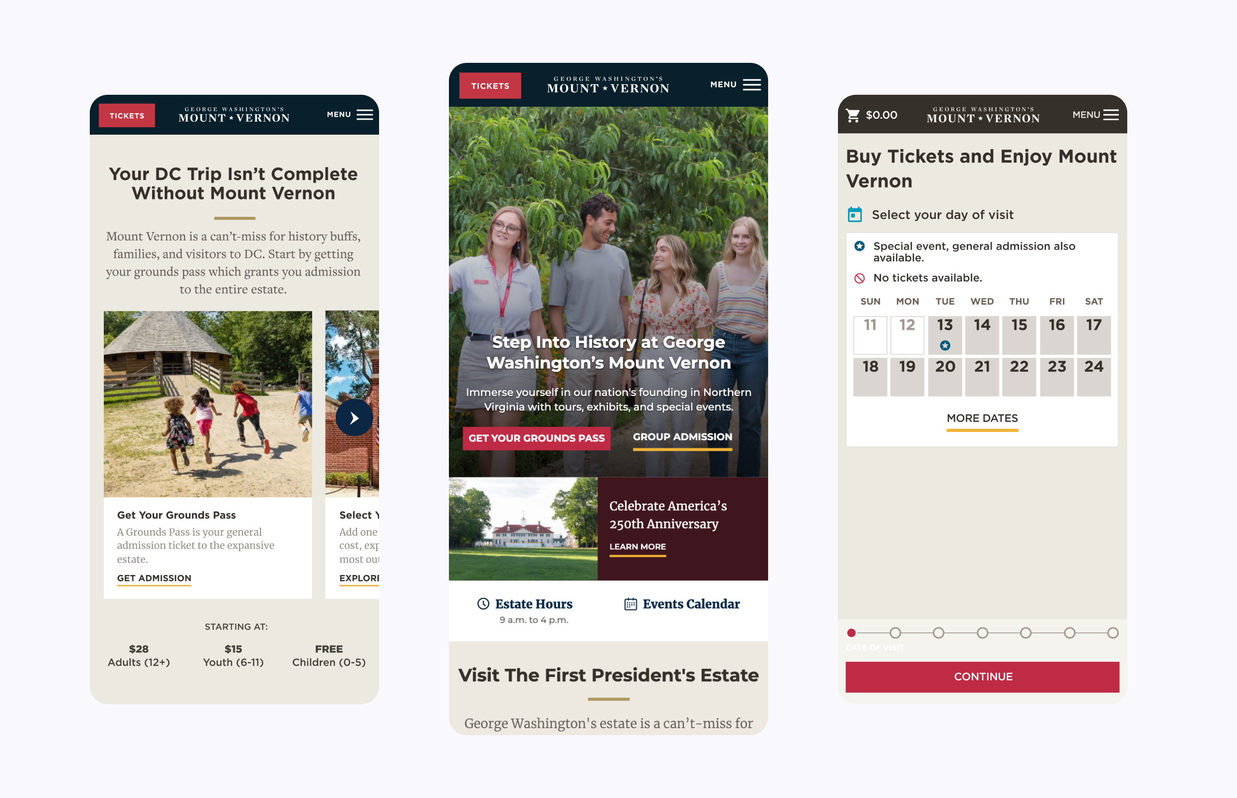 Mount Vernon website mobile view