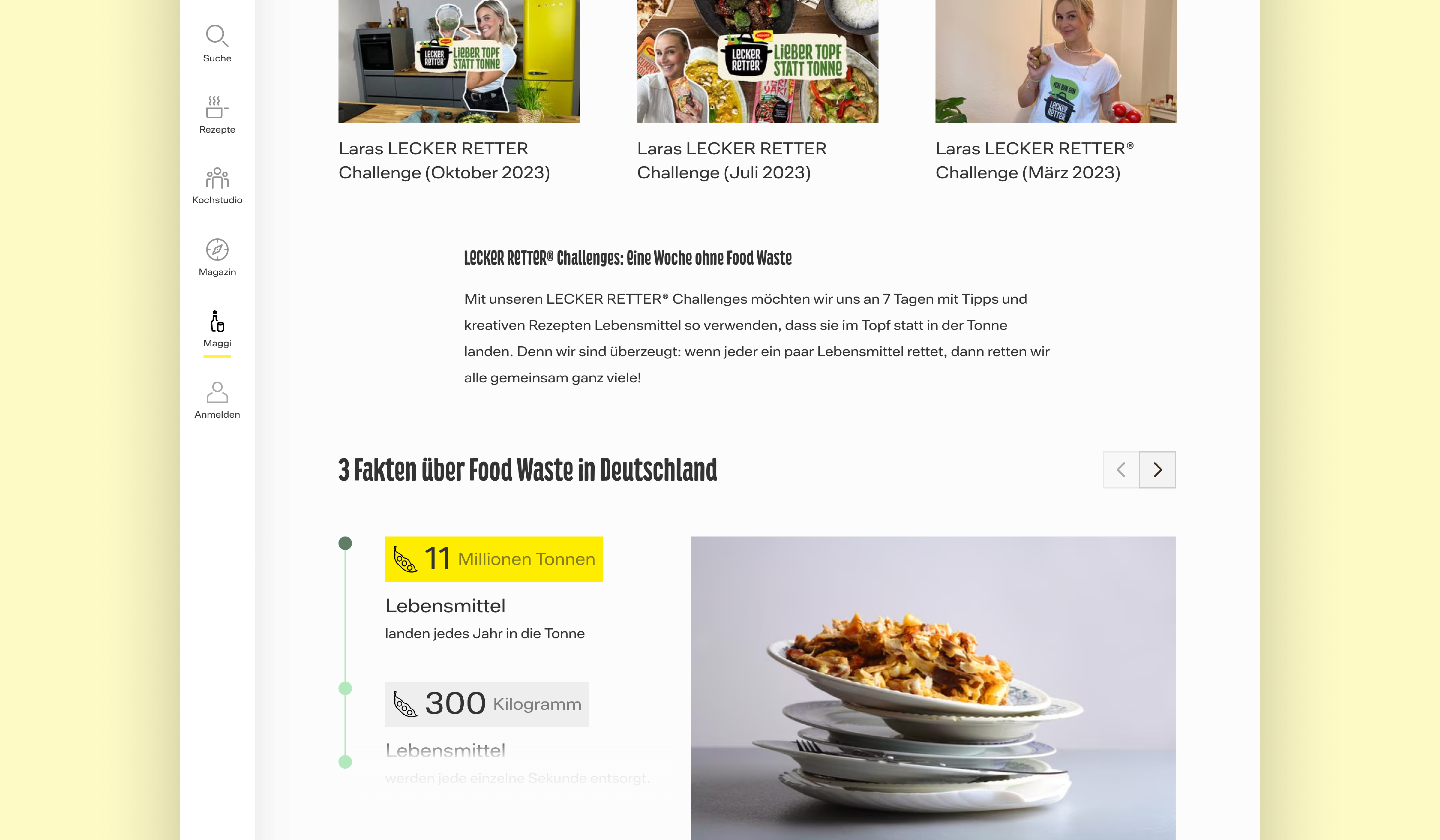 Screenshot of the "Lecker Retter" initiative from the Maggi website. 