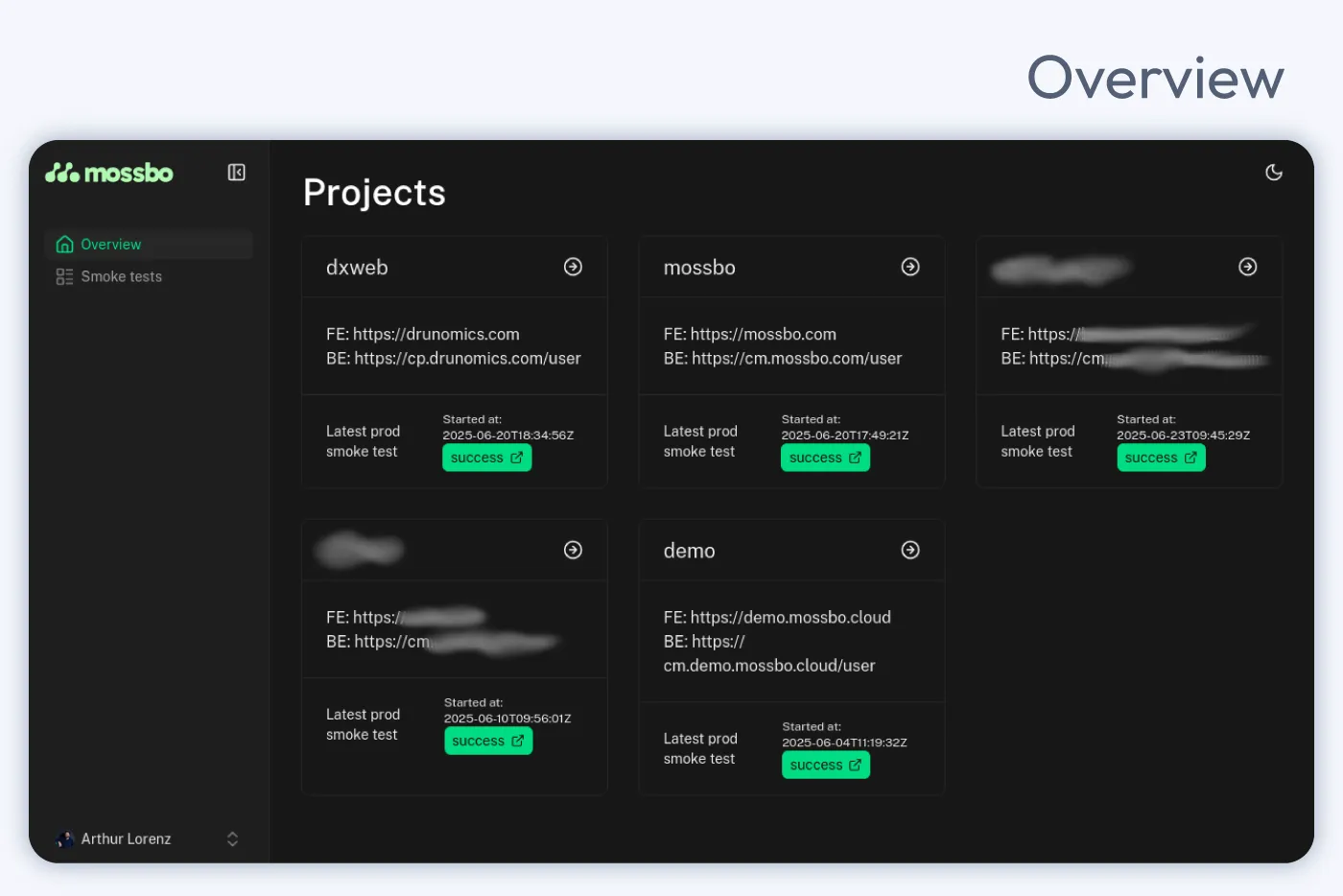 screenshot of the mossbo hub listing your mossbo projects