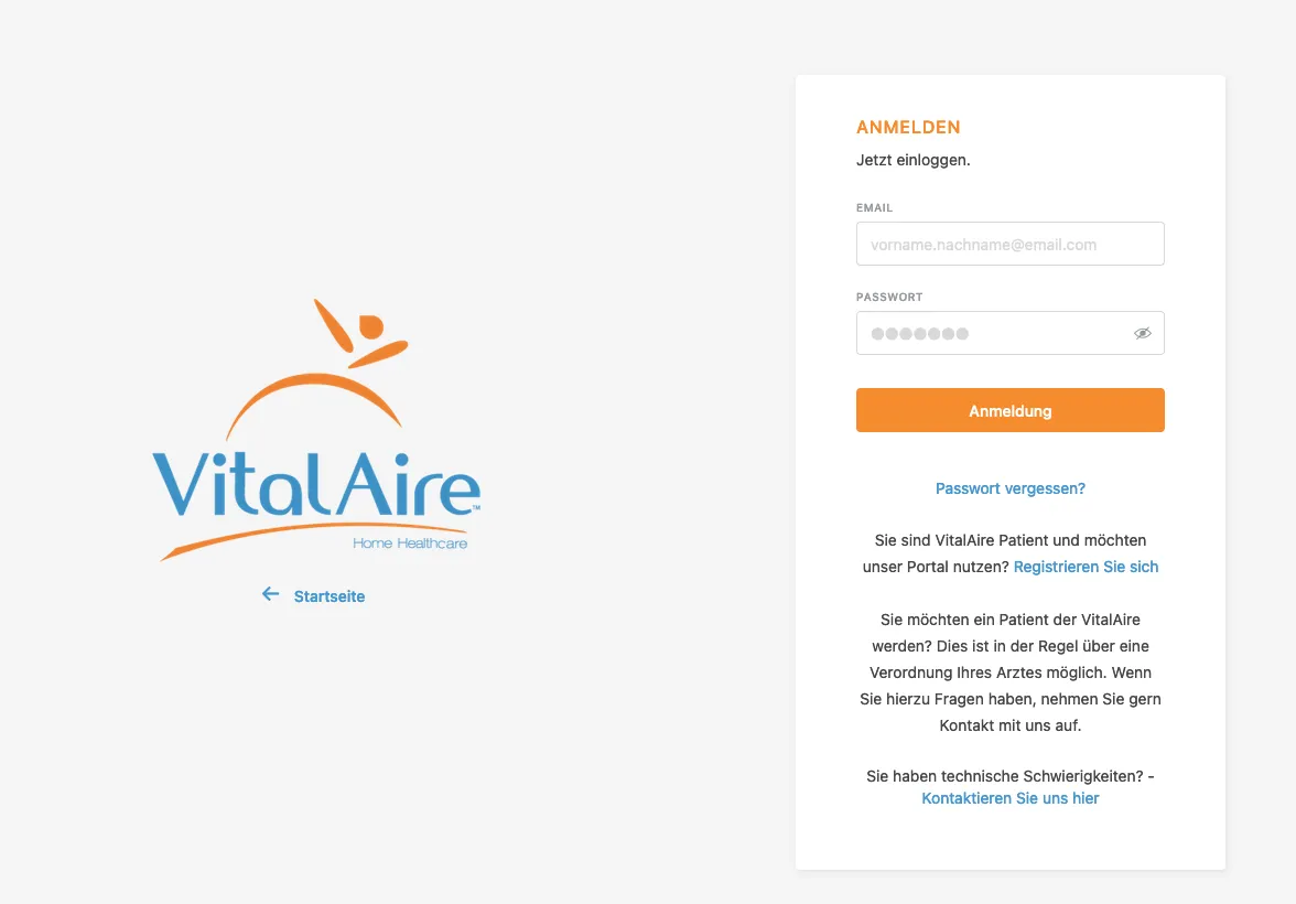 Screen of the login page