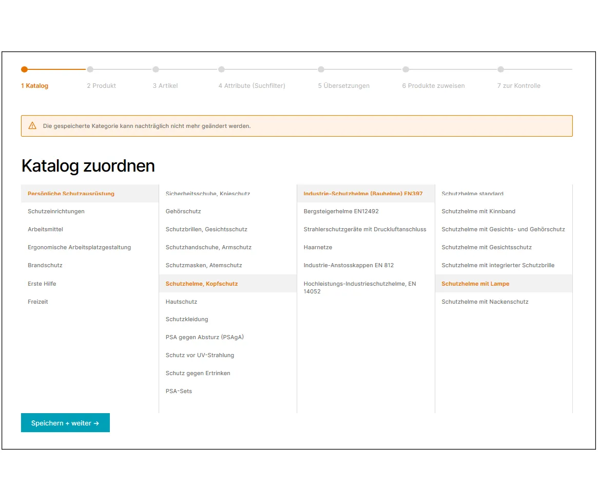 Product creation process - Step 1: Product category (vendor view)