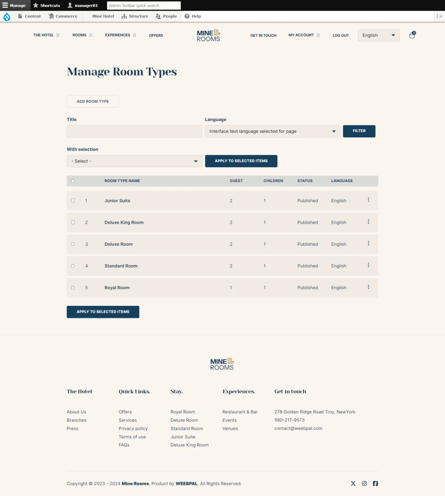 Manage Room Type