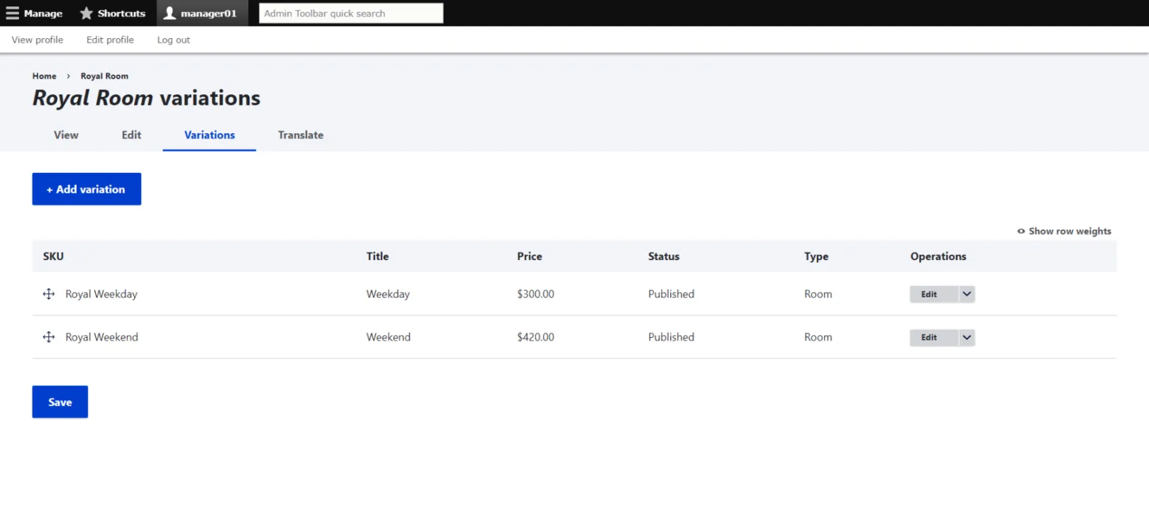 Manage Price