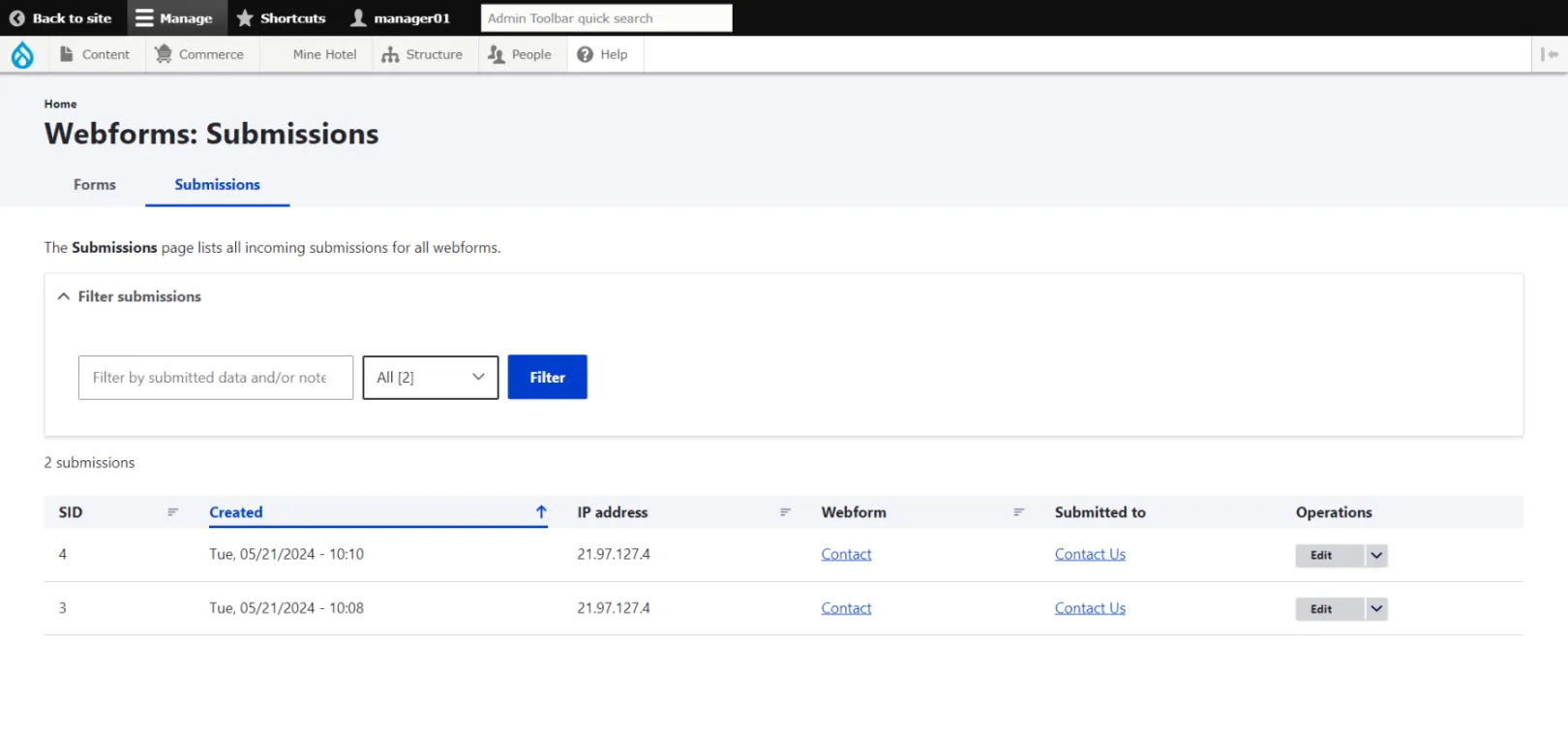 Manage Contact Submissions