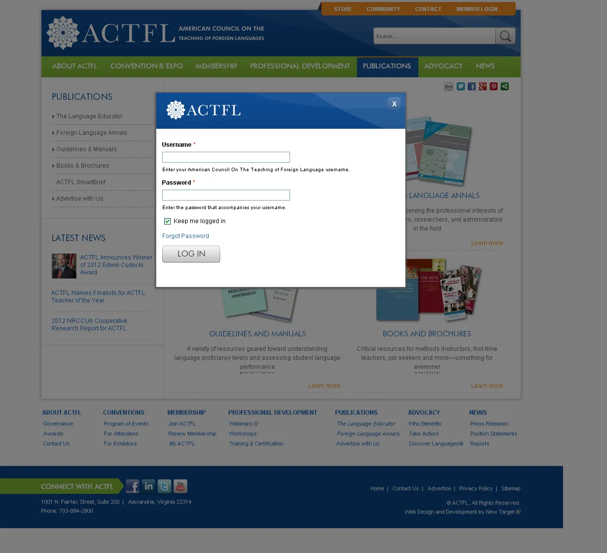 ACTFL Login Screen