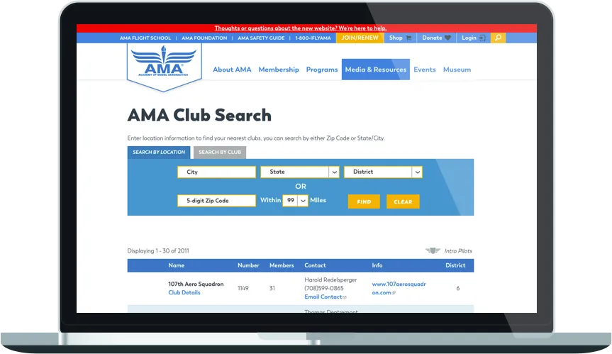 Academy of Model Aeronautics Club Finder Page in Drupal 8