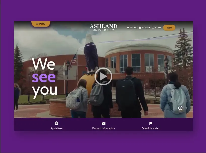 Ashland University website homepage
