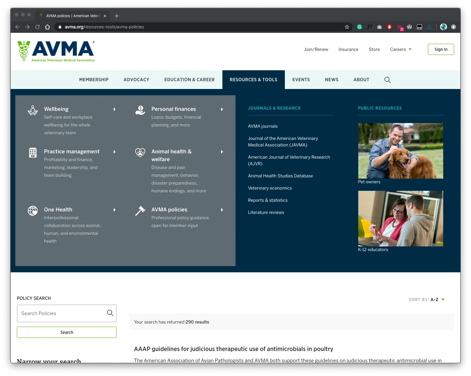 AVMA mega menu detail