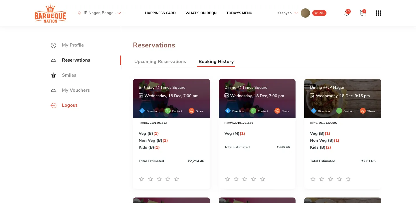 Booking History Screen