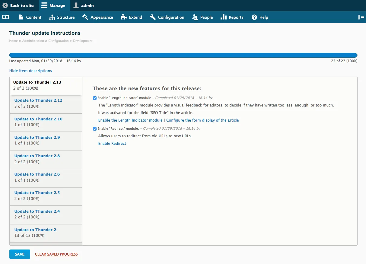 The Thunder Updater checks if installed configurations have been changed. 