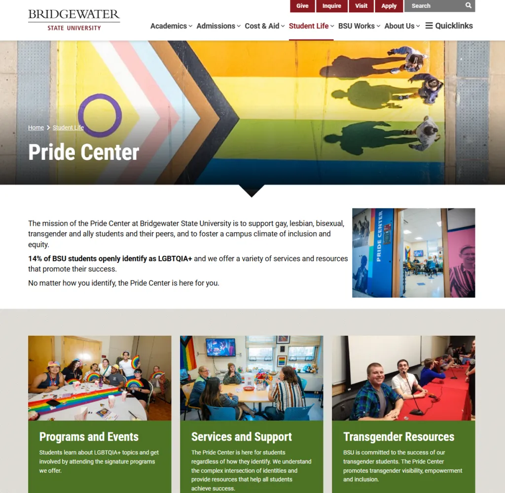 Screenshot of Bridgewater Pride Center