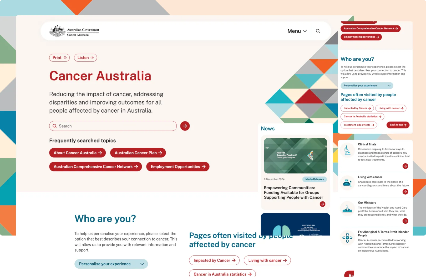 Cancer Australia website developed by PreviousNext