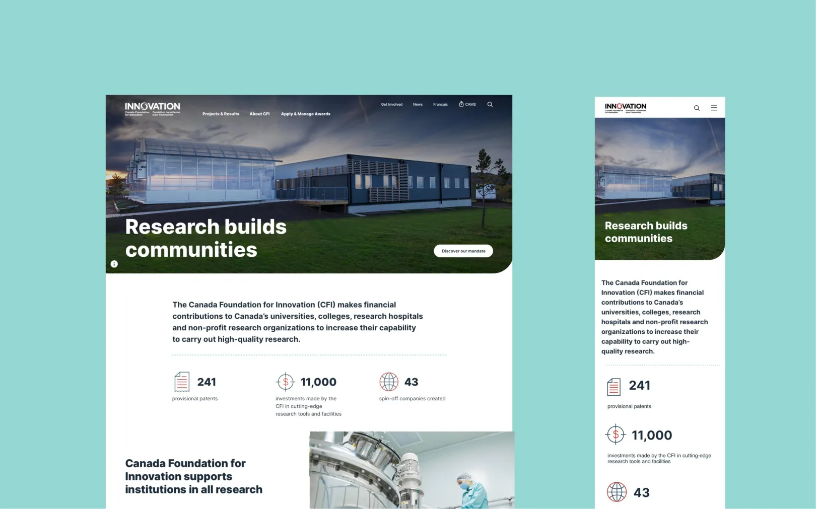 Screenshot of the Canada Foundation of Innovation Front Page