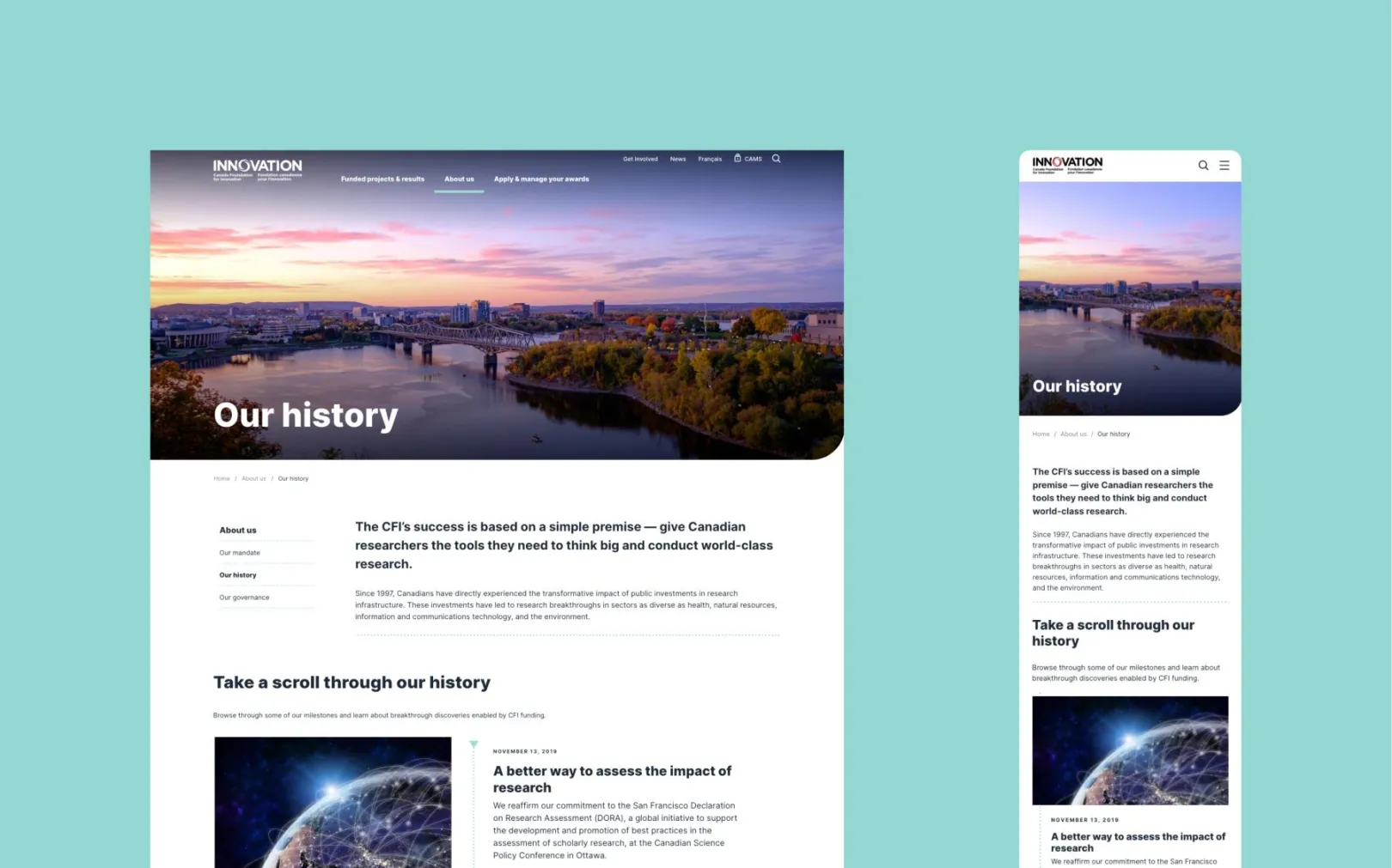 Screenshot of the Canada Foundation for Innovation Our History page