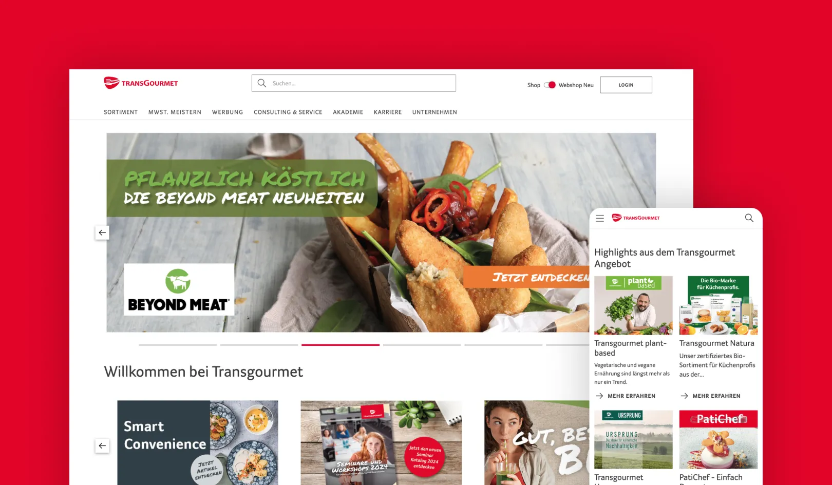 Screenshot of the Transgourmet website homepage