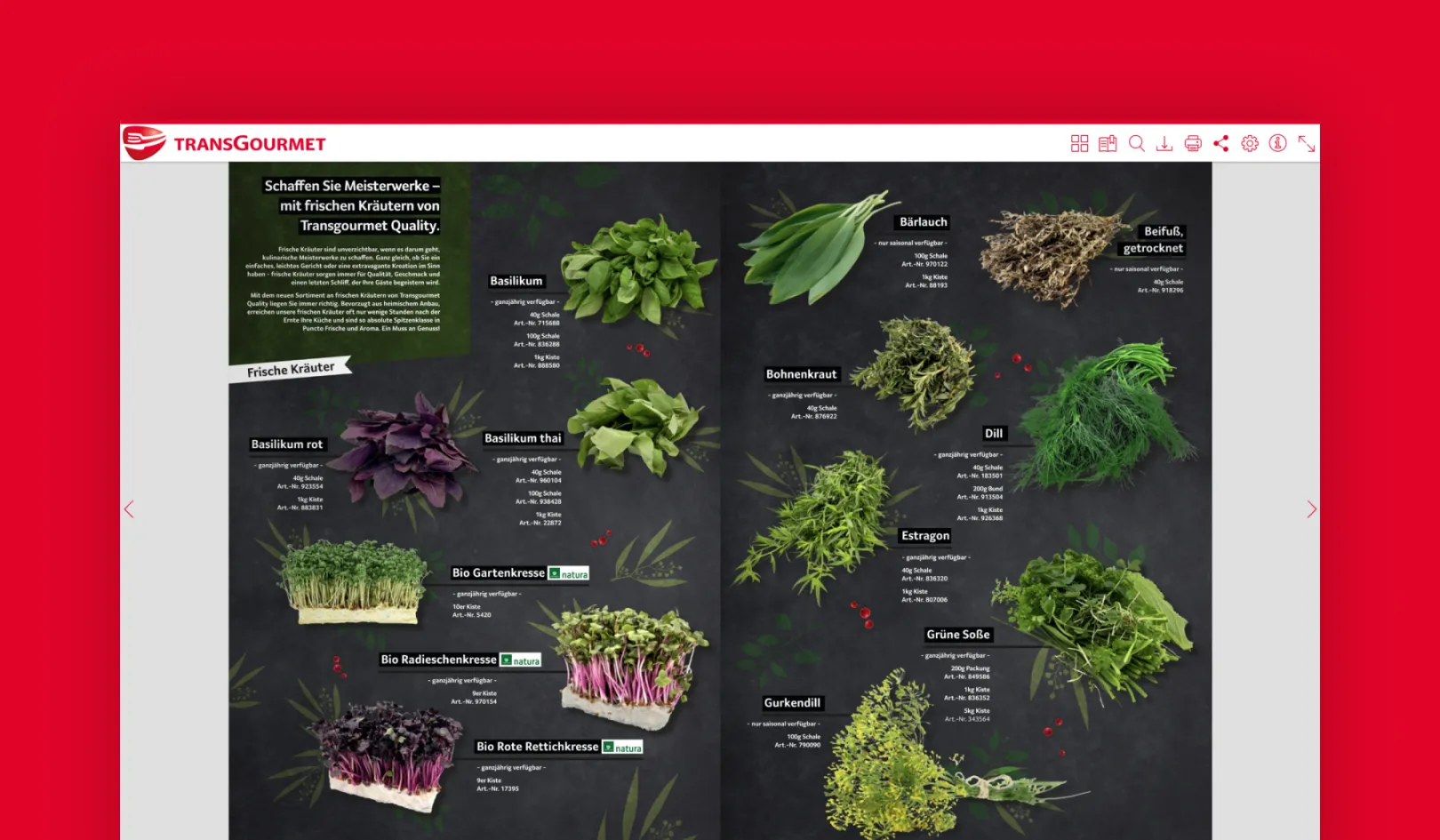 Catalogue pages on the Transgourmet website 