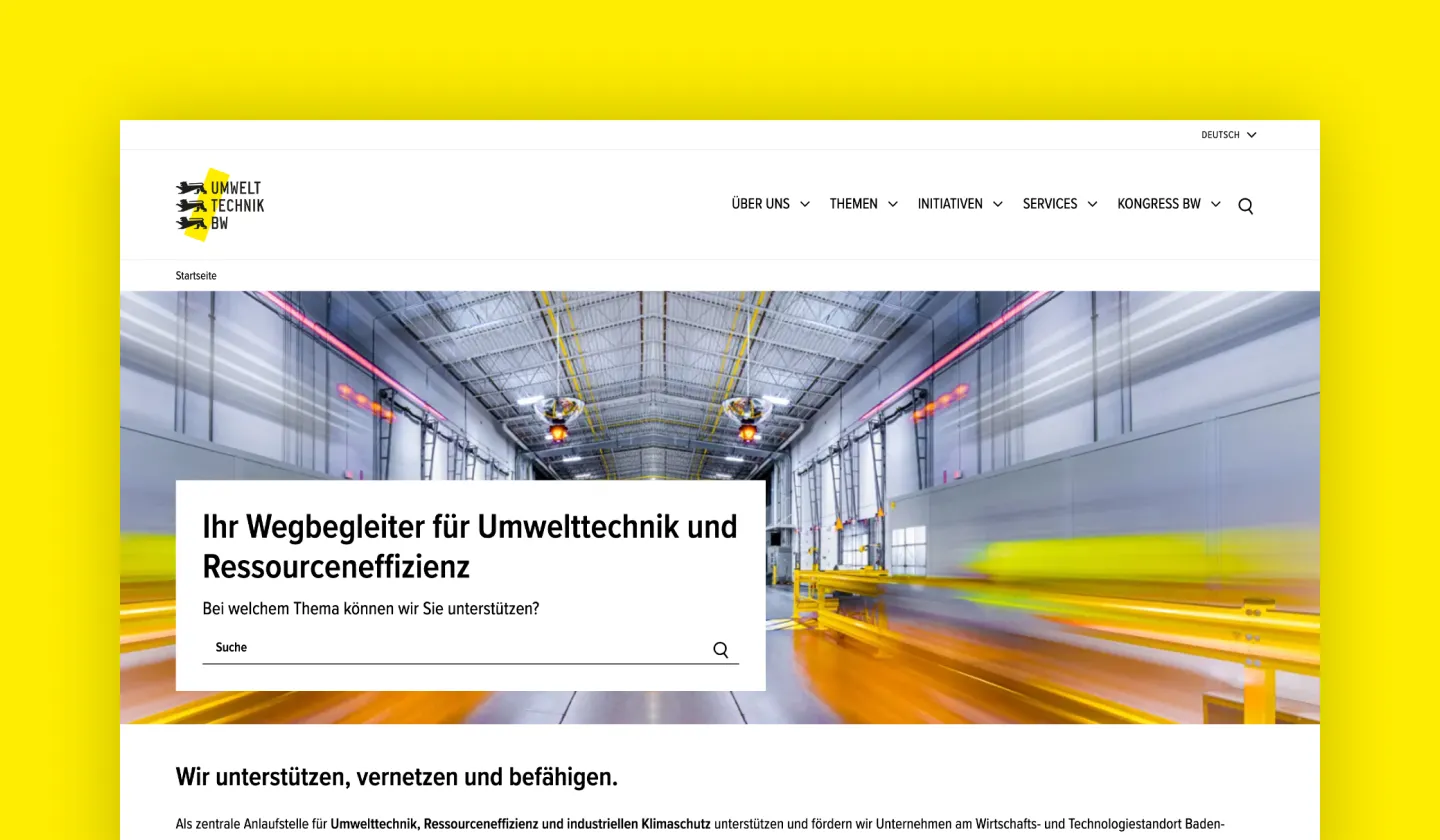 Home page presentation of the UTBW state agency website