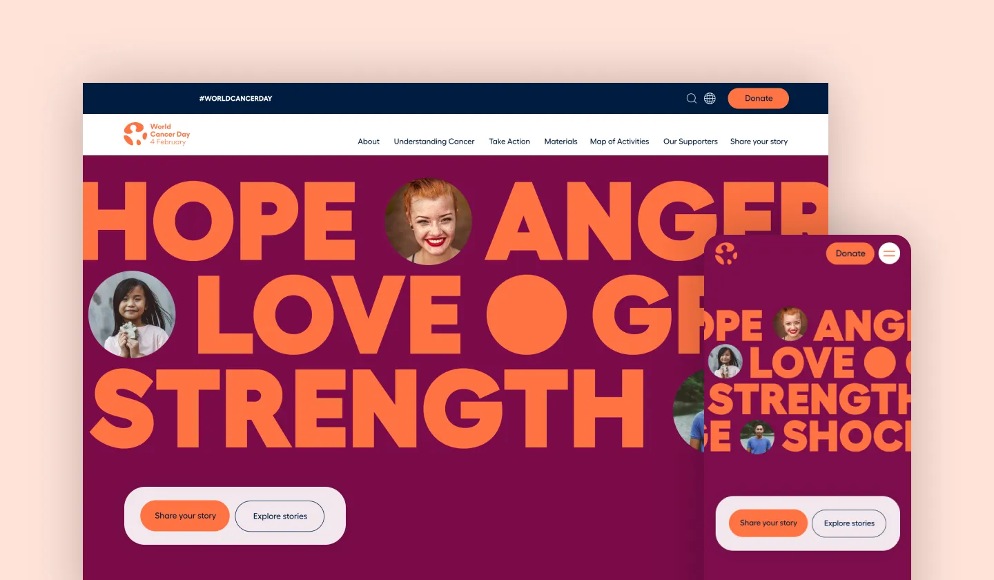 Home page of the World Cancer Day website. 