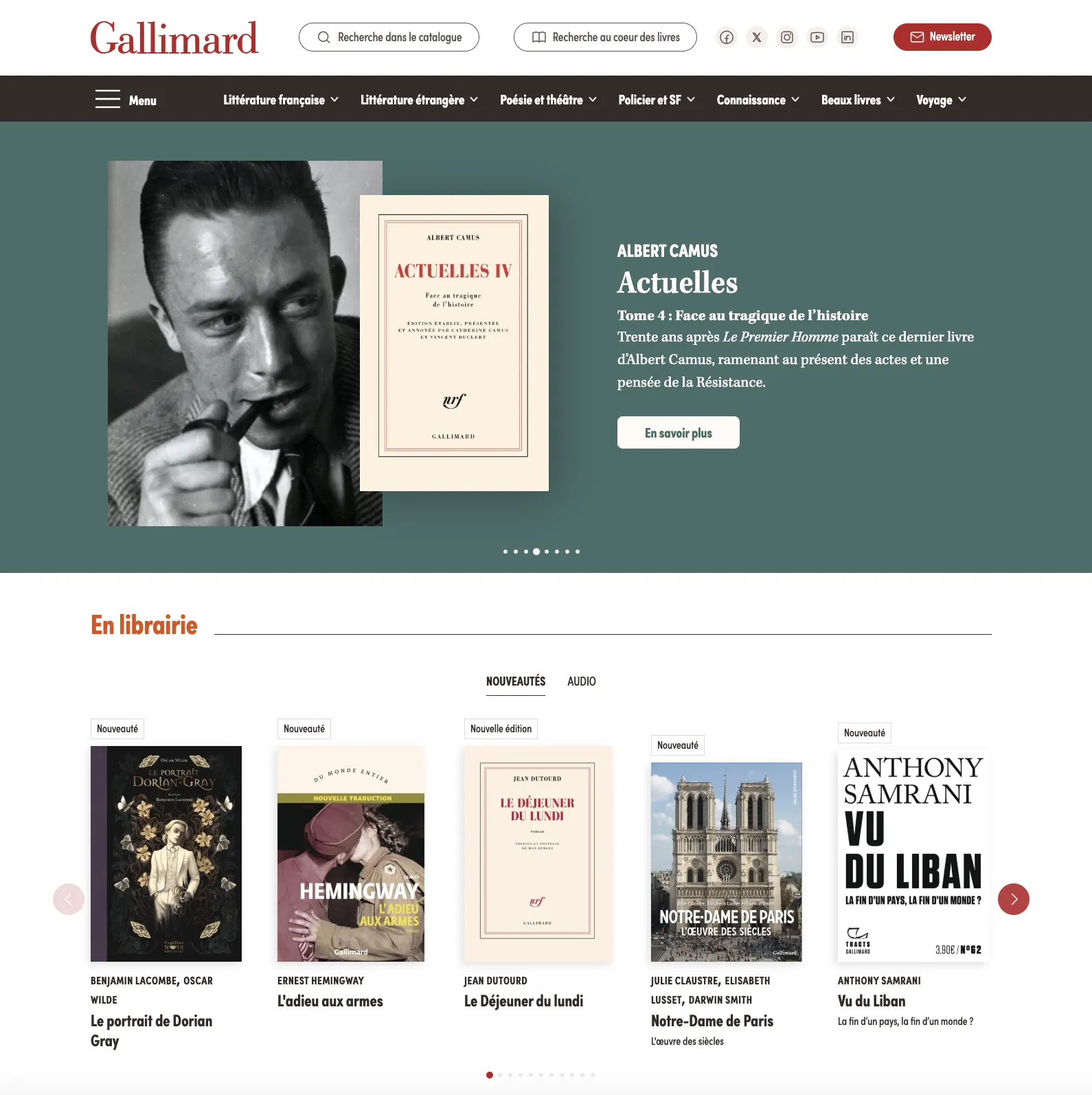 Screenshot of the Gallimard home page