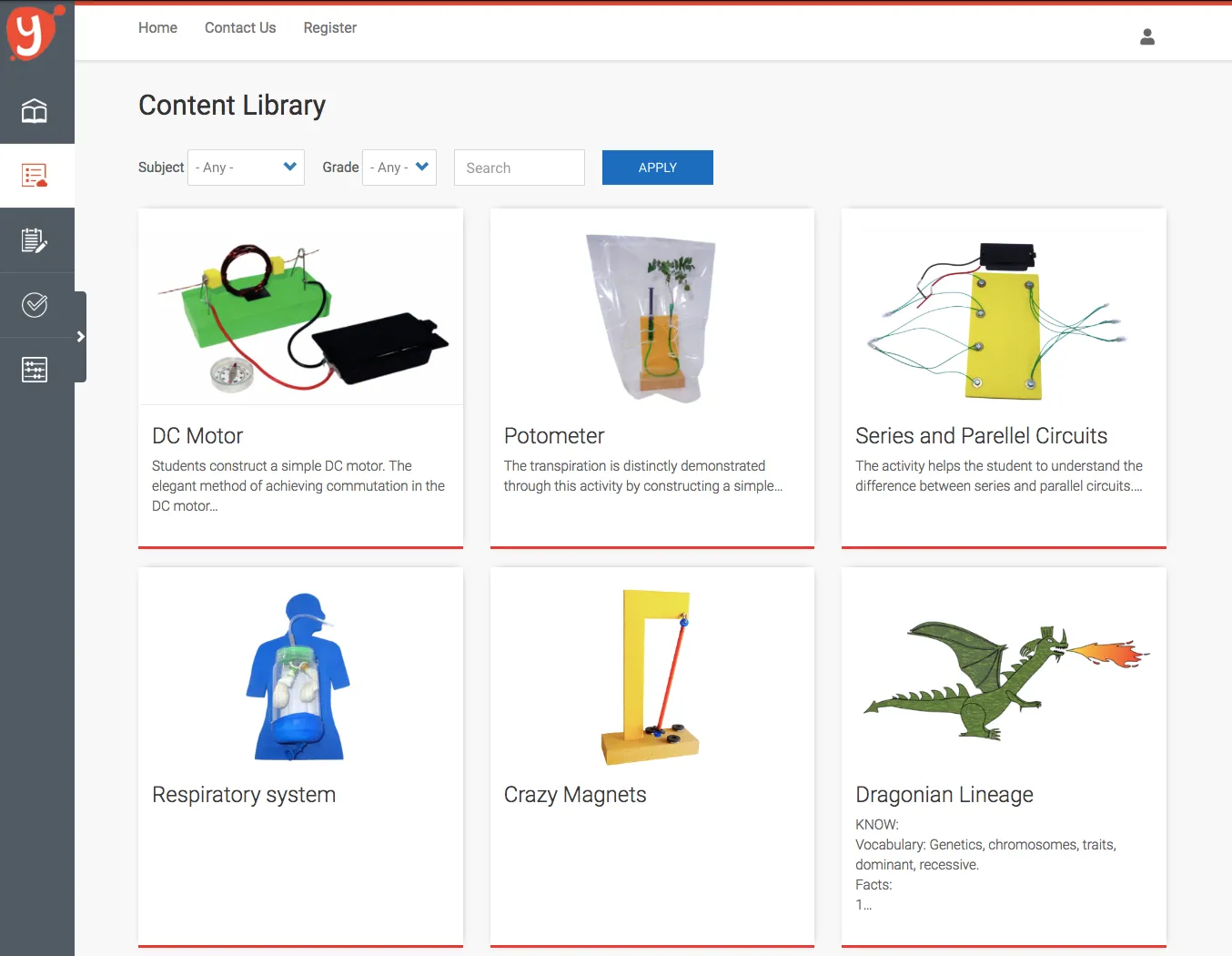 admin interface with six blocks and images on them