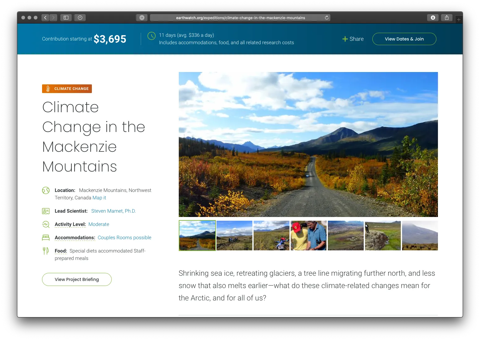 Screenshot of a single Expedition page for desktop
