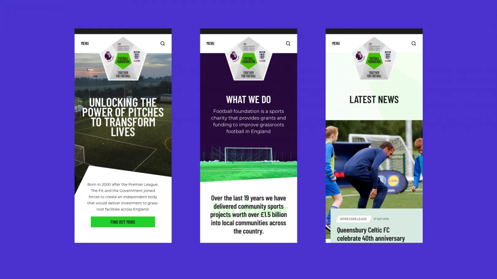Football Foundation website mobile homepage
