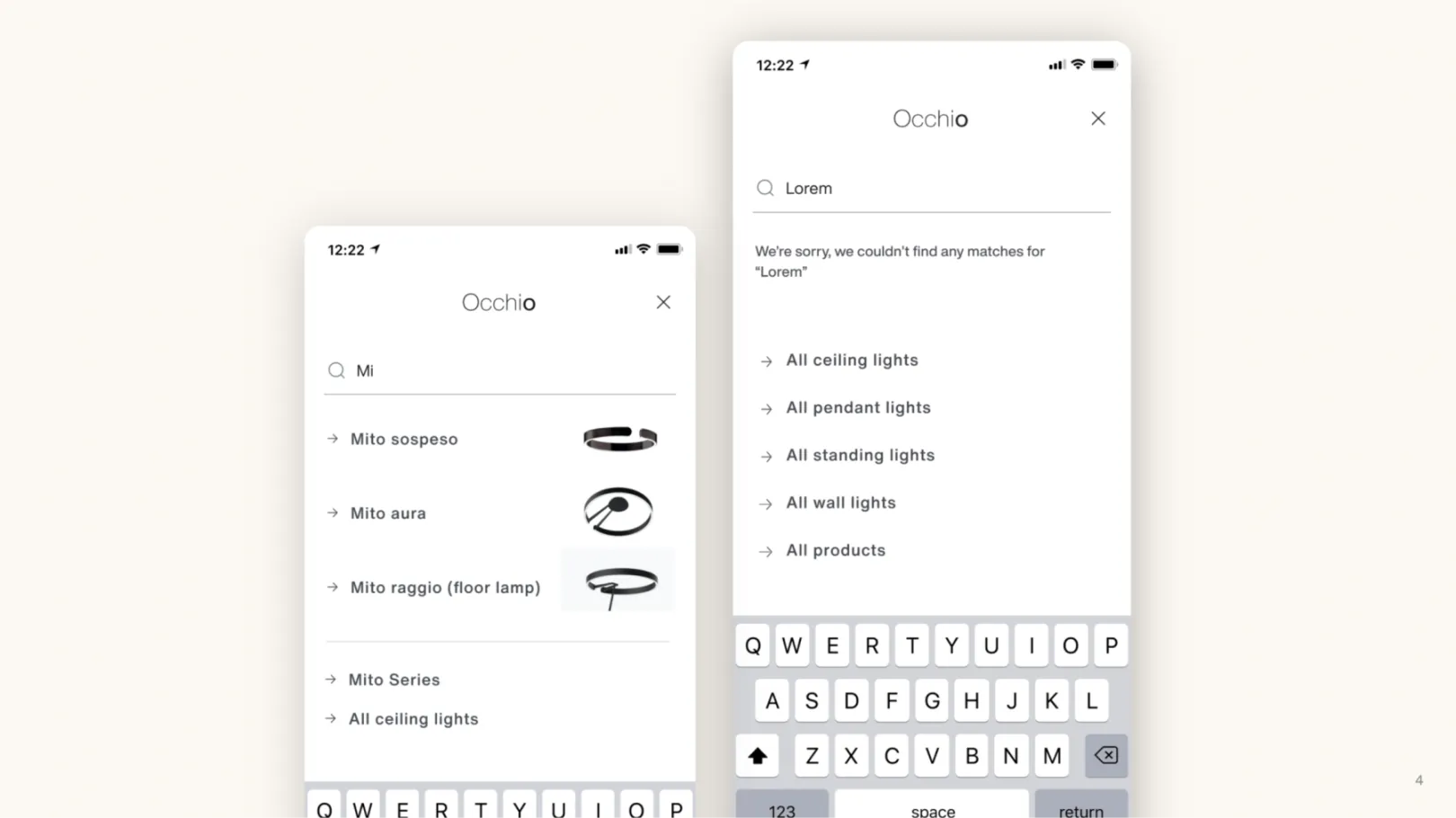 Image showing parts of the web application, especially the search functionality, build for Occhio GmbH