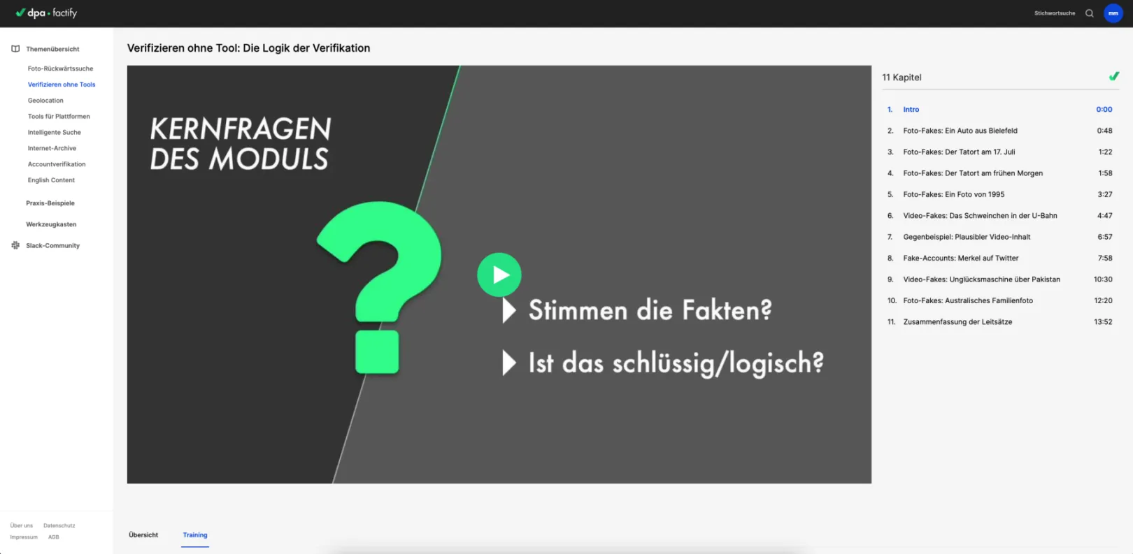 Image showing a video as an example for the content included in dpa-factify digital learning platform.