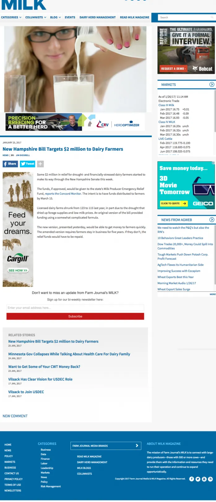 Farm Journal's MILK Magazine New Website sub page in Drupal 8