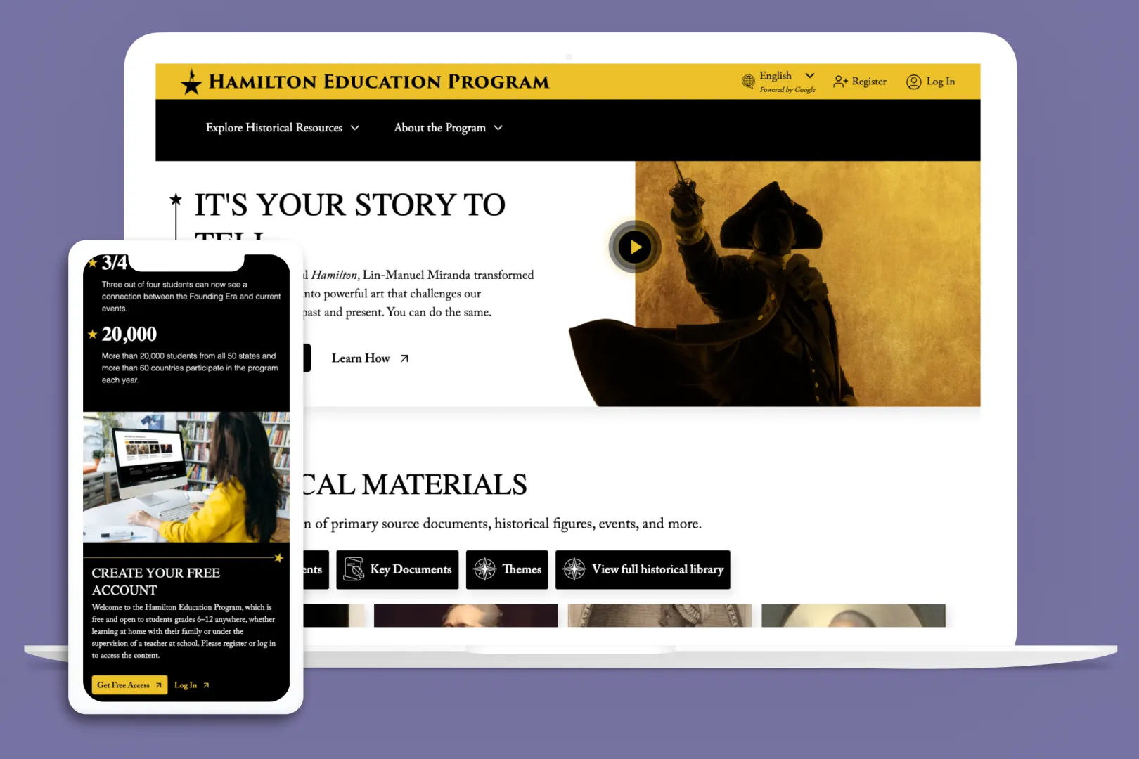 Gilder Lehrman Hamilton website on multiple devices