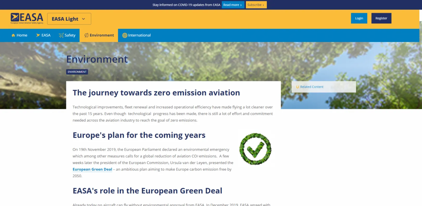 EASA about the environment page