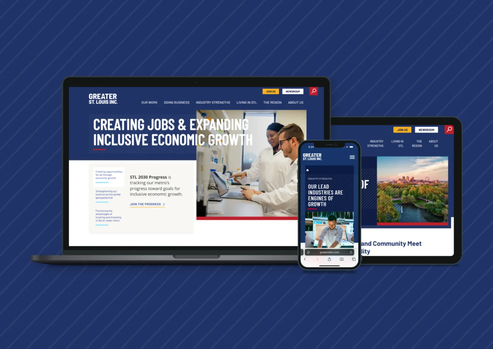 Device mockups of different GSL site pages.