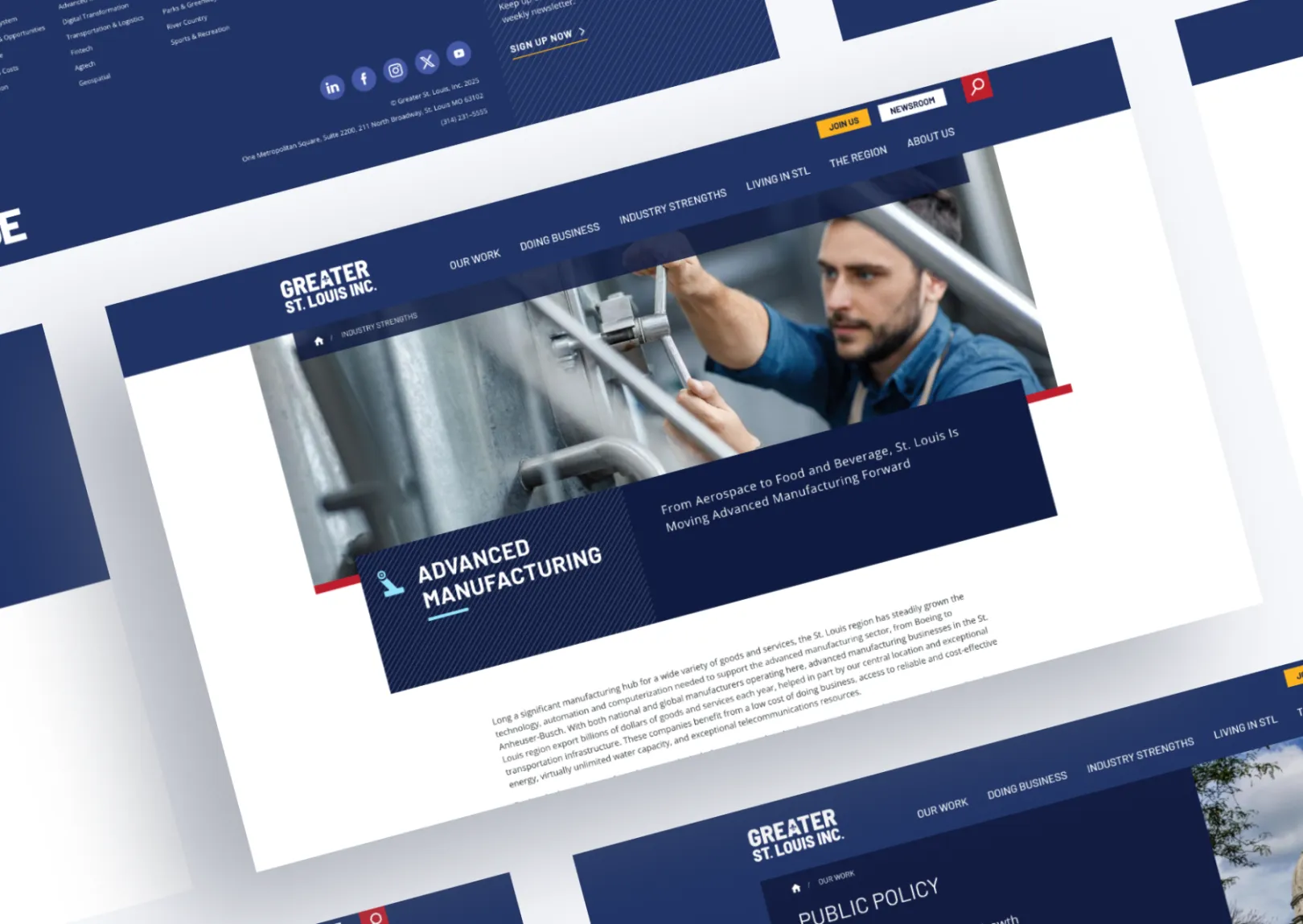 This shows an overview of a mockup of the GSL Industry Strengths web page for Advanced Manufacturing.