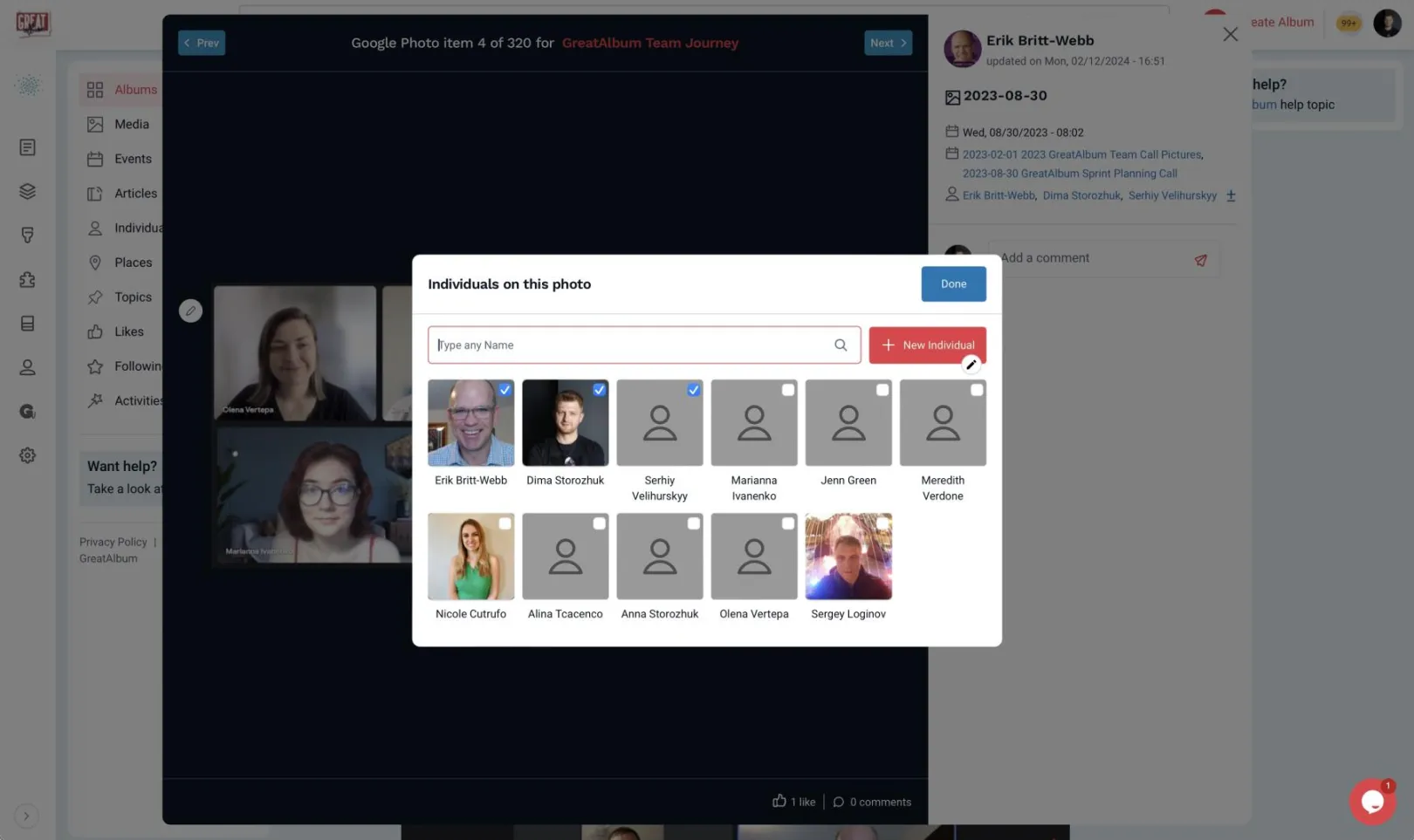 GreatAlbum Individuals tagging
