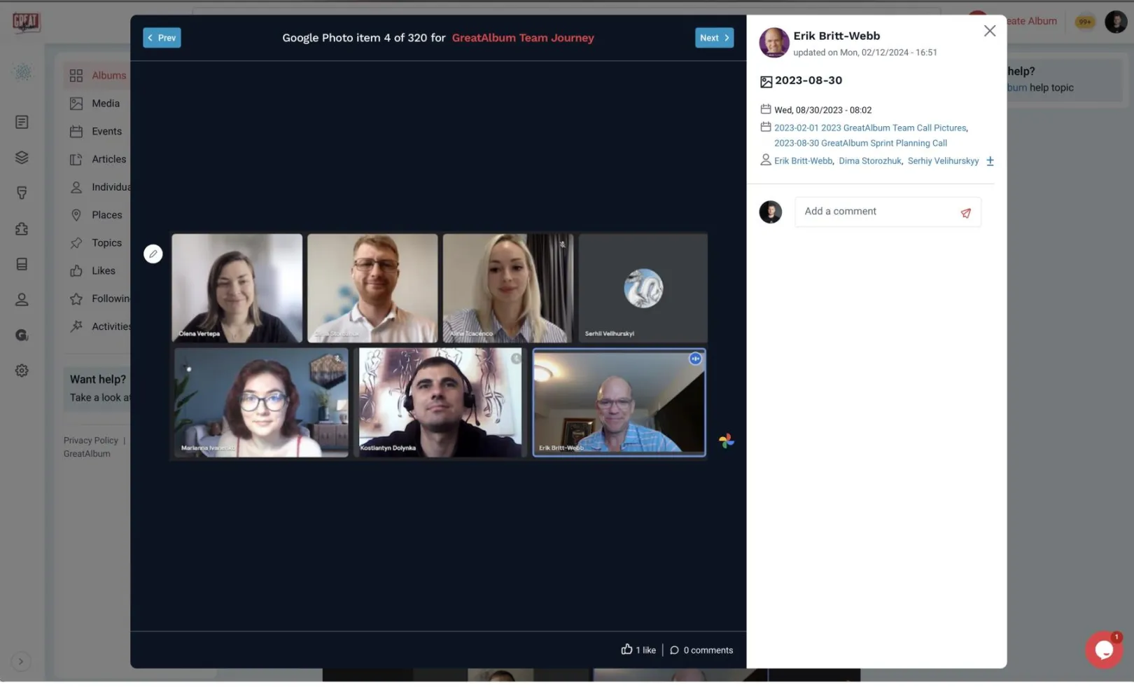 GreatAlbum media popup