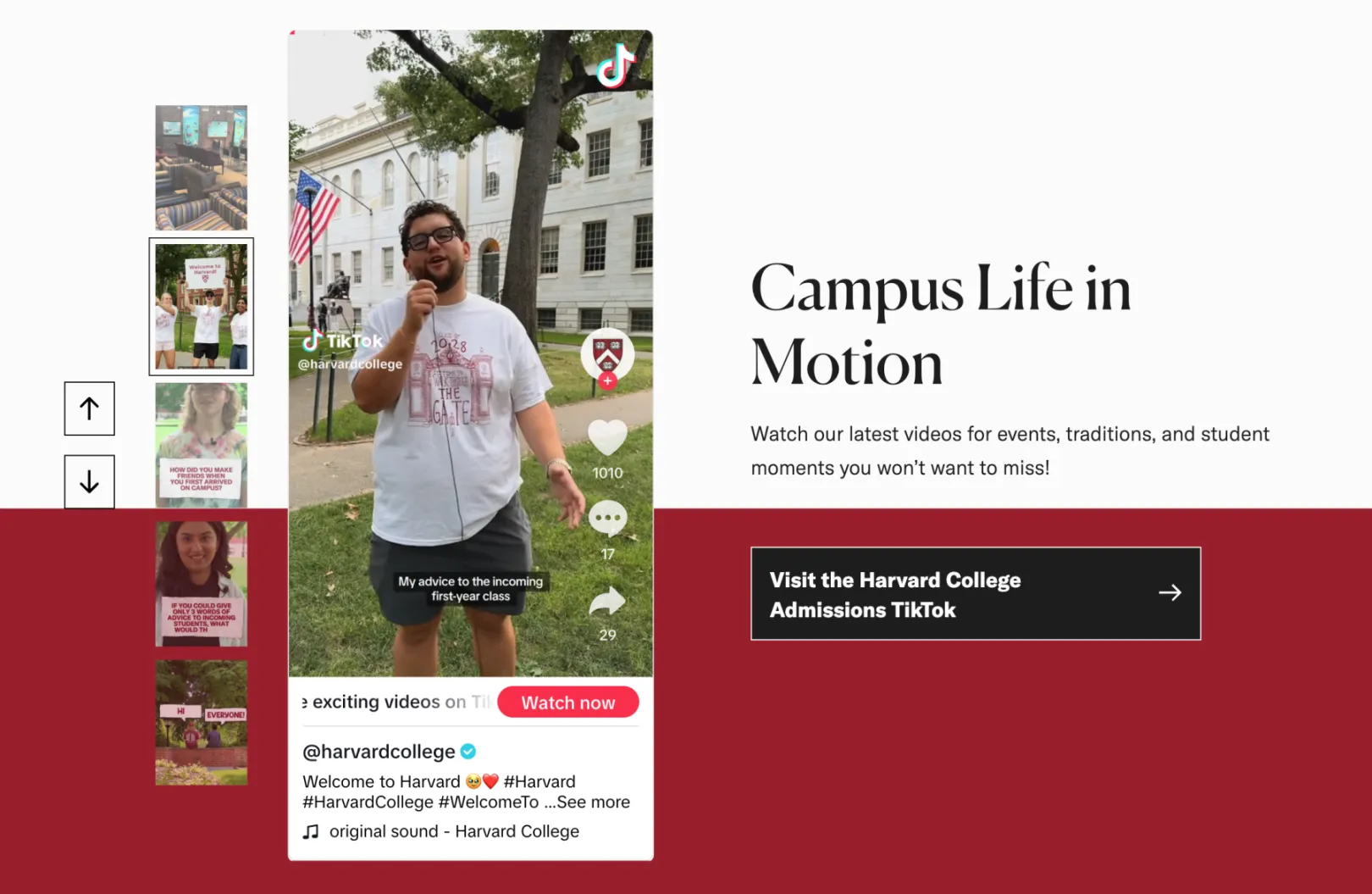 Harvard Tik Tok integration