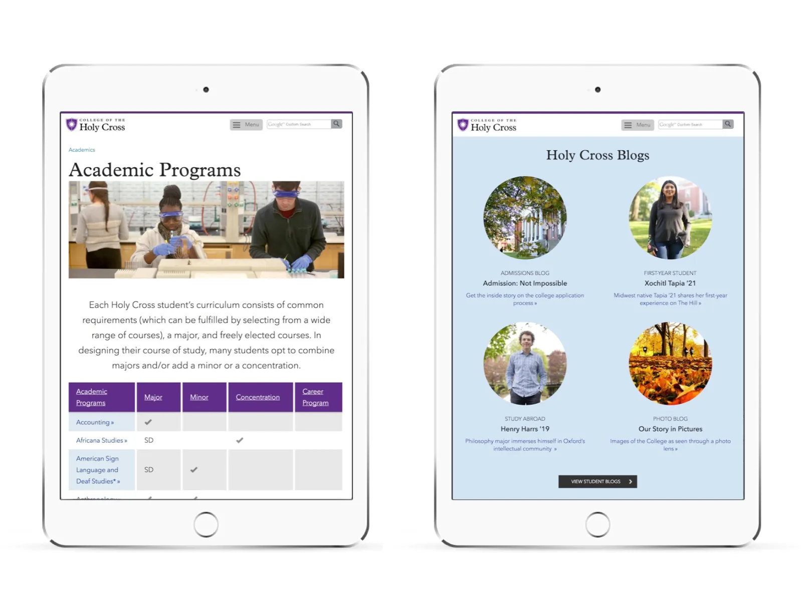 The College of the Holy Cross (www.holycross.edu) Website Design by OHO Interactive