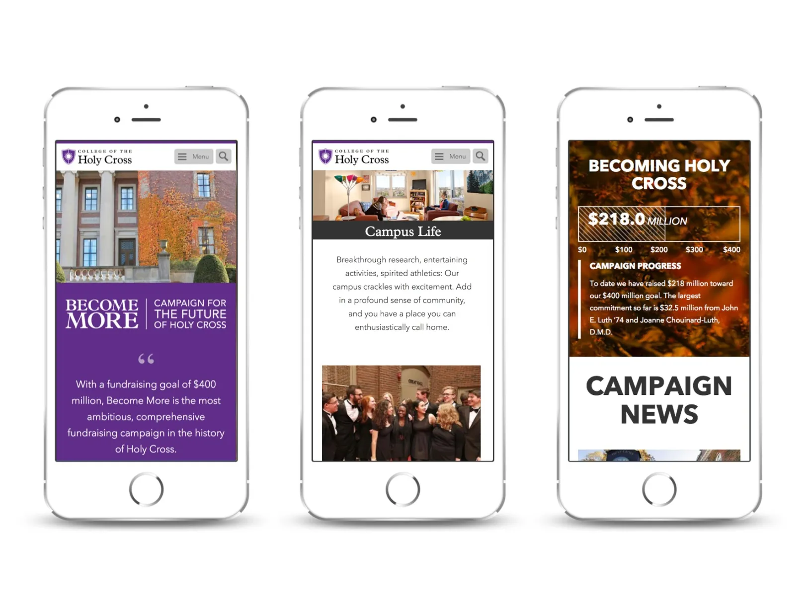 The College of the Holy Cross (www.holycross.edu) Website Design by OHO Interactive