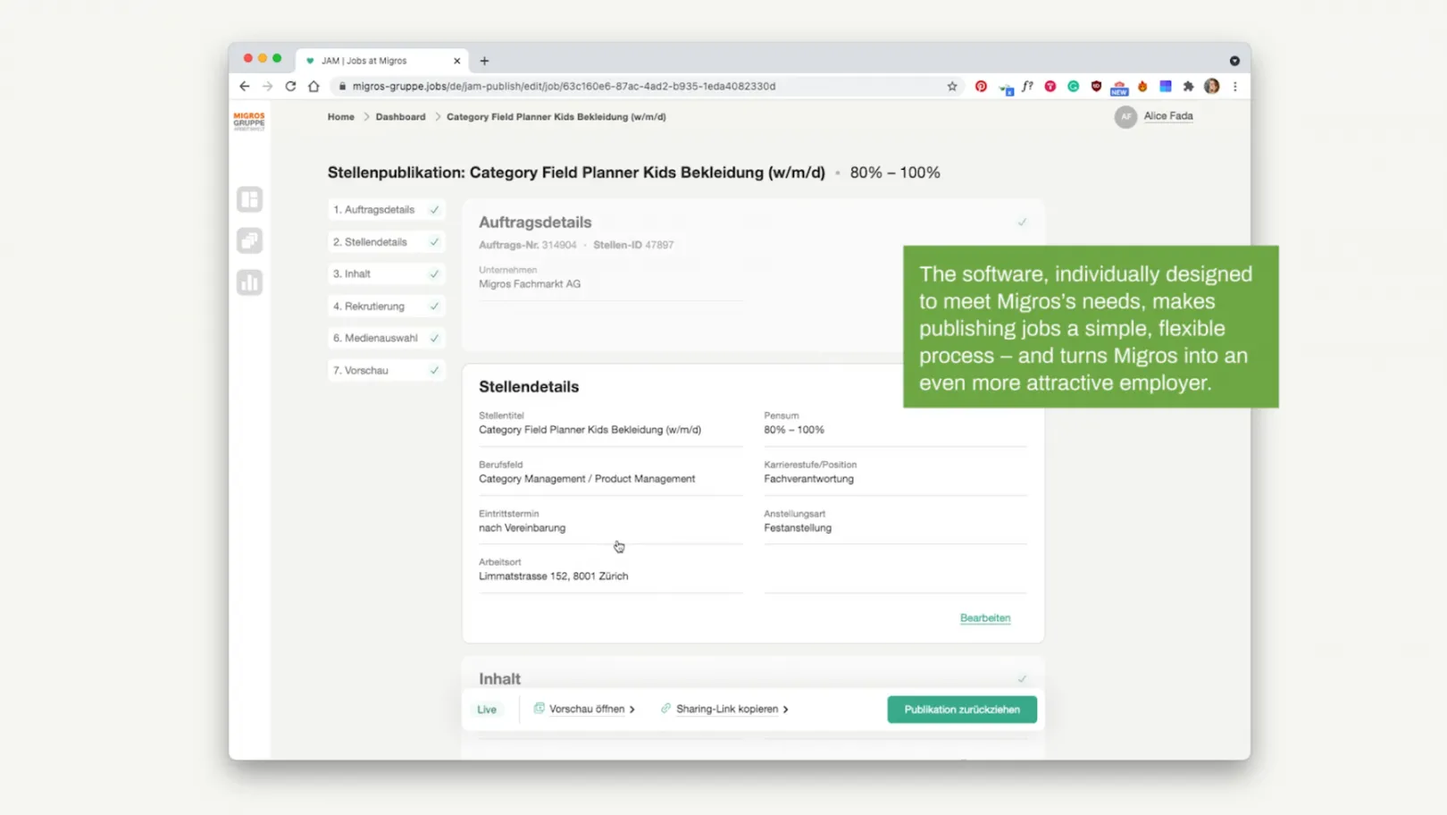 JAM-Editor: all the needed information can be set